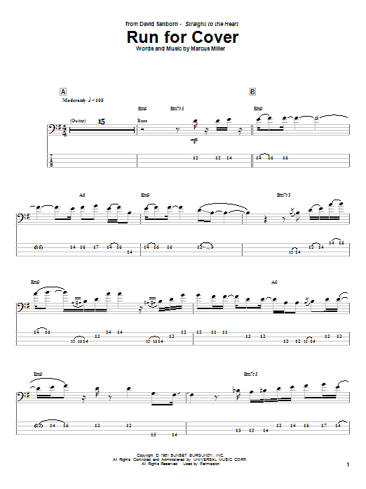 Marcus Miller Run For Cover sheet music notes and chords. Download Printable PDF.