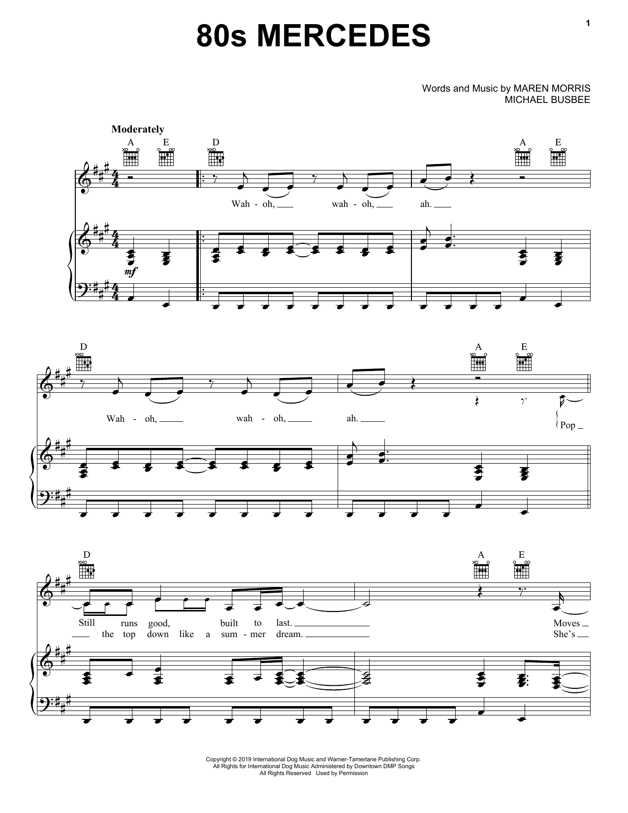 Maren Morris 80s Mercedes Sheet Music Notes & Chords for Piano, Vocal & Guitar (Right-Hand Melody) - Download or Print PDF