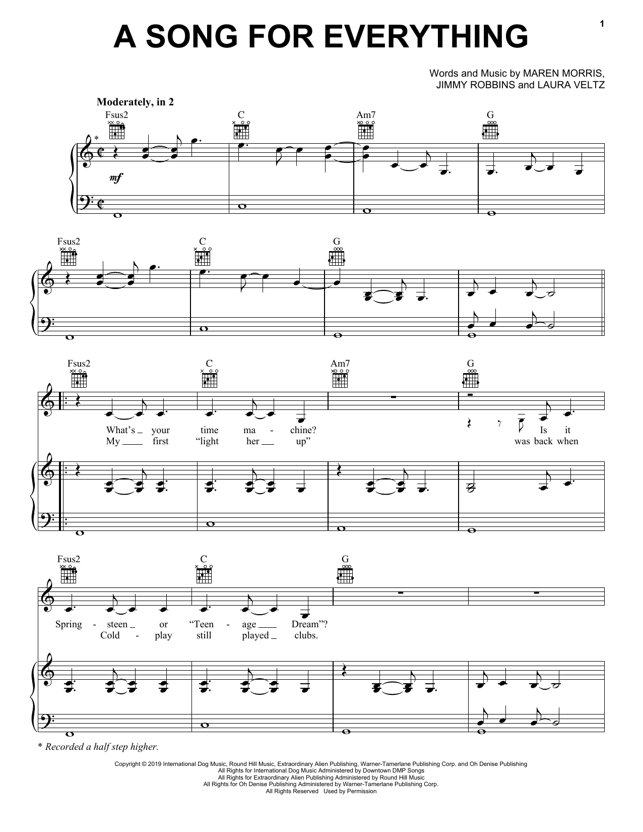 Maren Morris A Song For Everything Sheet Music Notes & Chords for Piano, Vocal & Guitar (Right-Hand Melody) - Download or Print PDF