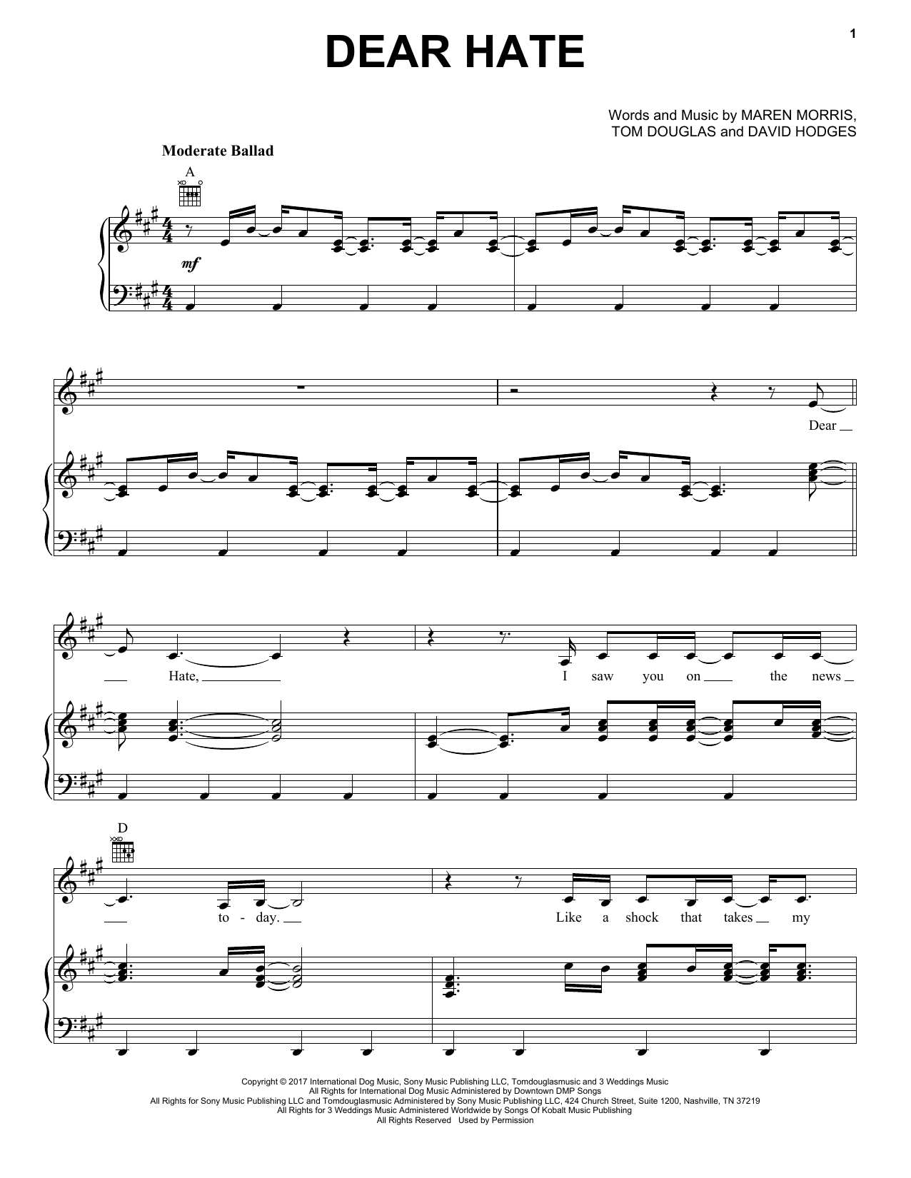 Maren Morris Dear Hate (feat. Vince Gill) Sheet Music Notes & Chords for Guitar Tab - Download or Print PDF