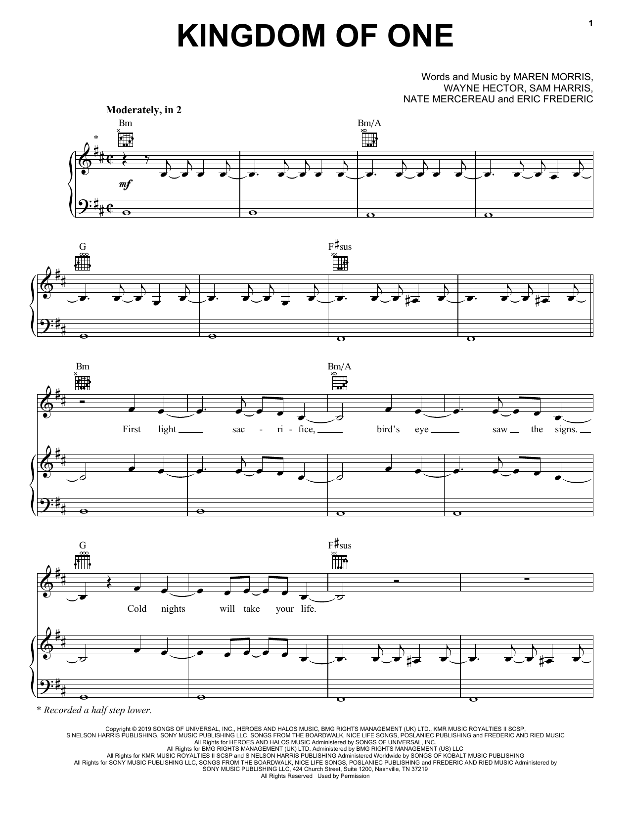 Maren Morris Kingdom Of One (from For the Throne: Music Inspired by Game of Thrones) Sheet Music Notes & Chords for Piano, Vocal & Guitar (Right-Hand Melody) - Download or Print PDF