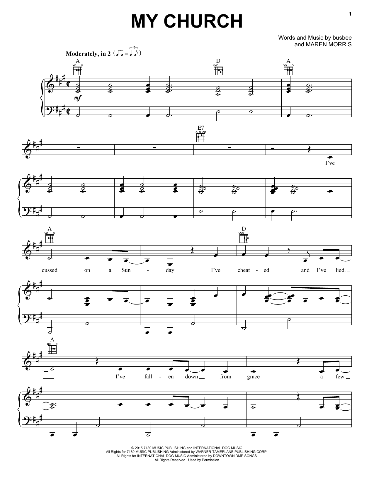 Maren Morris My Church Sheet Music Notes & Chords for Piano, Vocal & Guitar (Right-Hand Melody) - Download or Print PDF