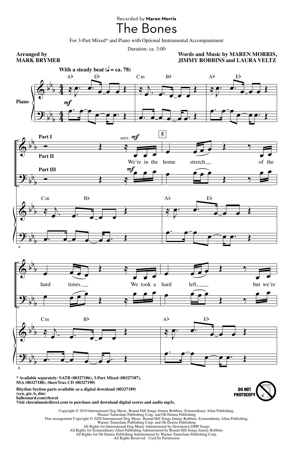 Maren Morris The Bones (arr. Mark Brymer) Sheet Music Notes & Chords for SSA Choir - Download or Print PDF