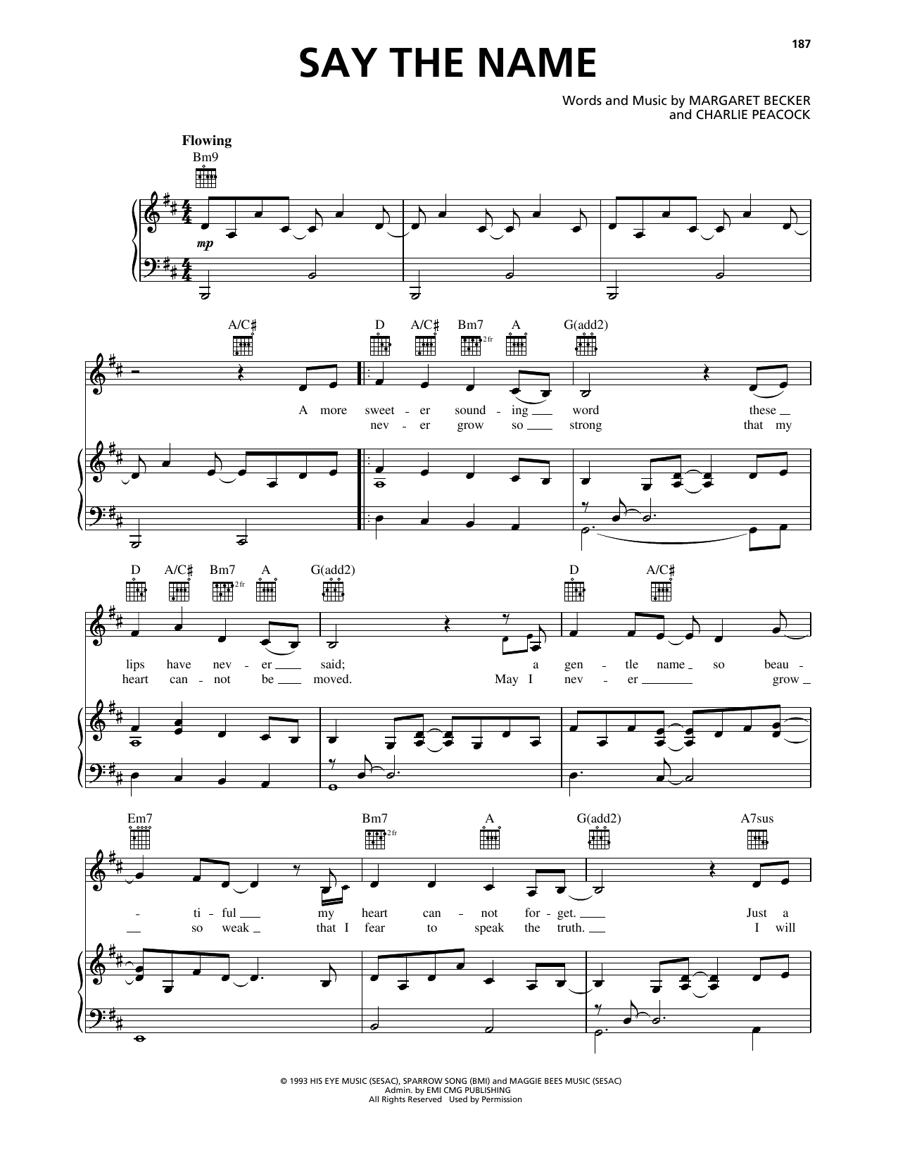 Margaret Becker Say The Name Sheet Music Notes & Chords for Piano, Vocal & Guitar Chords (Right-Hand Melody) - Download or Print PDF