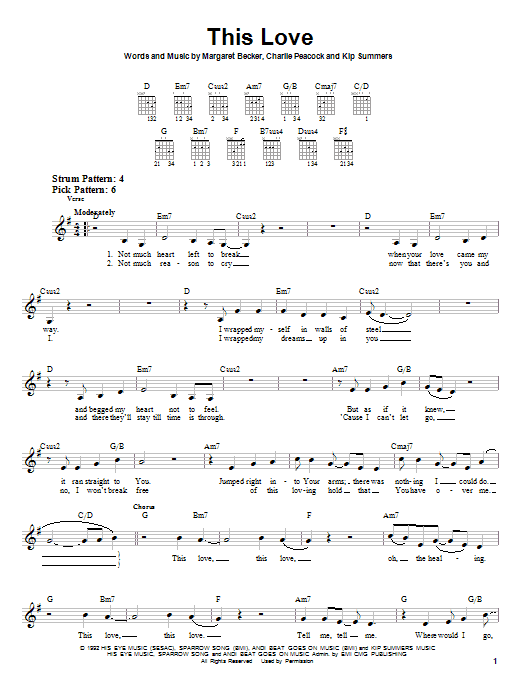 Margaret Becker This Love Sheet Music Notes & Chords for Piano, Vocal & Guitar Chords (Right-Hand Melody) - Download or Print PDF