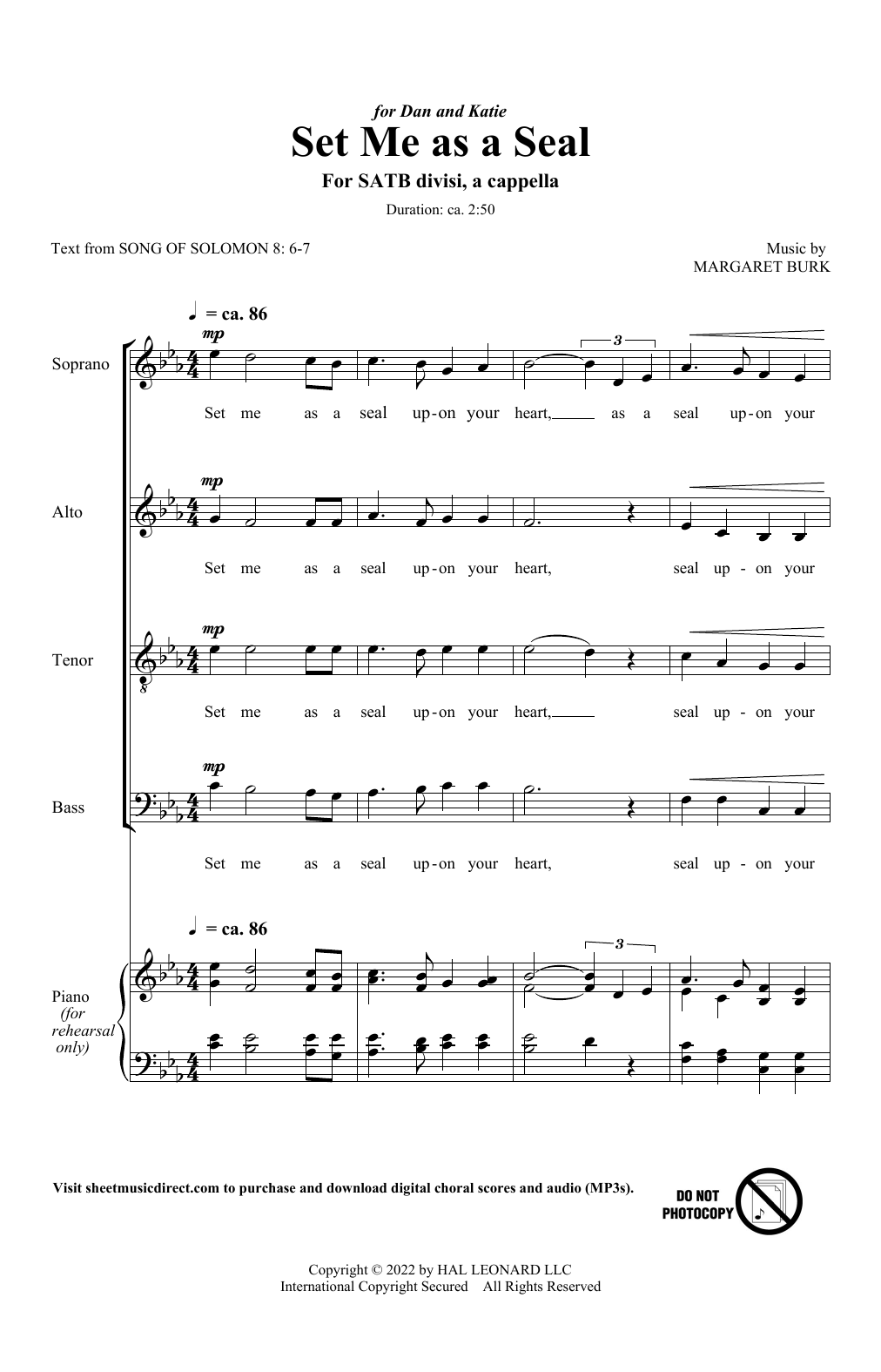 Margaret Burk Set Me As A Seal Sheet Music Notes & Chords for SATB Choir - Download or Print PDF