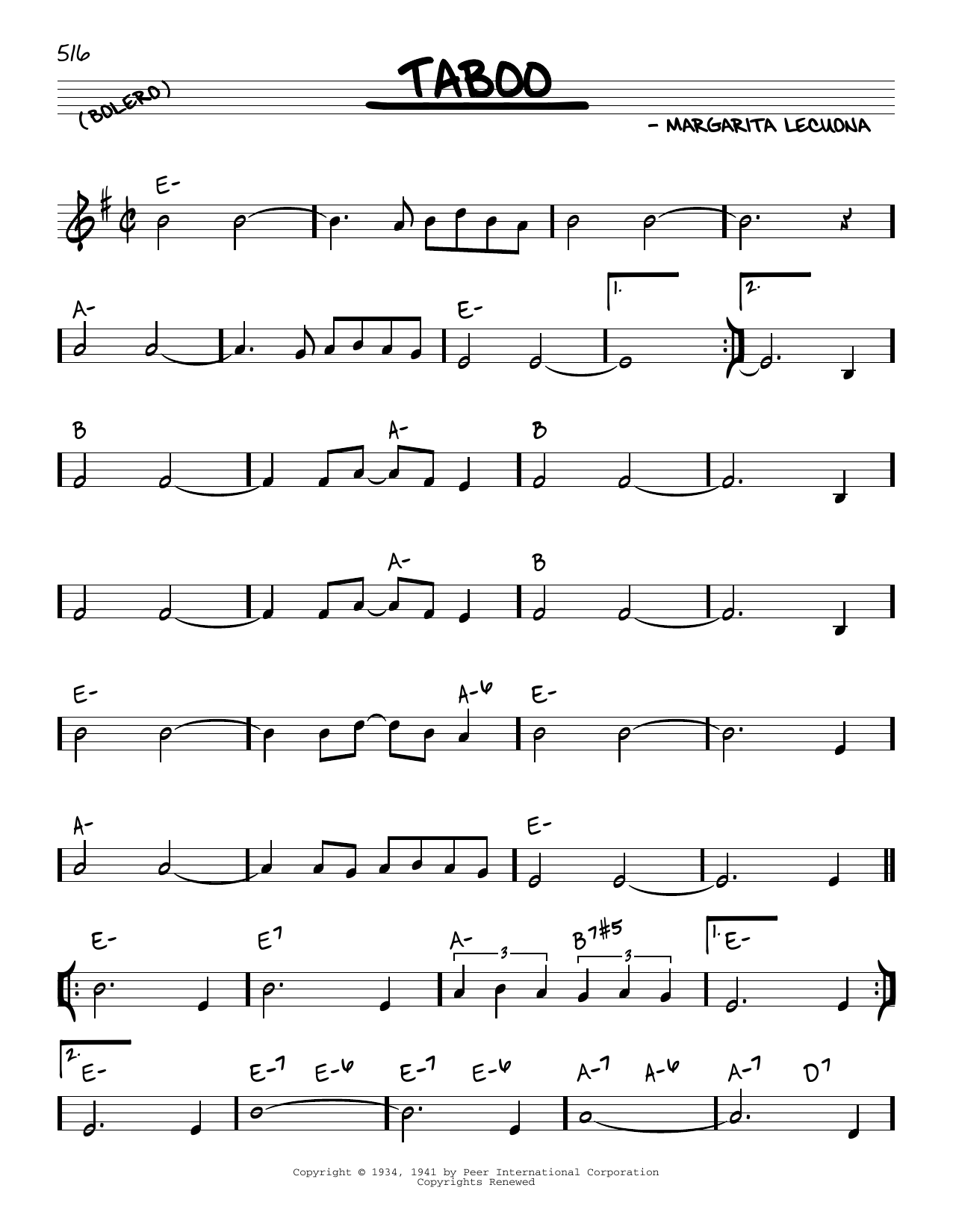 Margarita Lecuona Taboo Sheet Music Notes & Chords for Real Book – Melody & Chords - Download or Print PDF