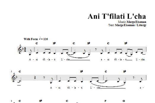 Marge Eiseman Ani T'filati L'cha Sheet Music Notes & Chords for Melody Line, Lyrics & Chords - Download or Print PDF