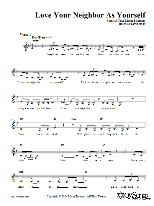 Marge Eiseman Love Your Neighbor As Yourself Sheet Music Notes & Chords for Melody Line, Lyrics & Chords - Download or Print PDF