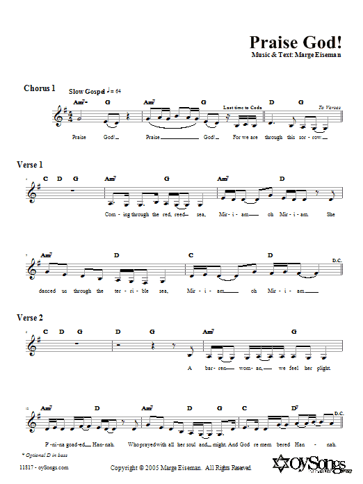 Marge Eiseman Praise God! Sheet Music Notes & Chords for Melody Line, Lyrics & Chords - Download or Print PDF