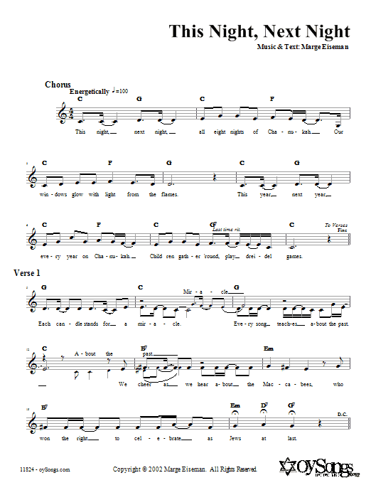 Marge Eiseman This Night, Next Night Sheet Music Notes & Chords for Melody Line, Lyrics & Chords - Download or Print PDF