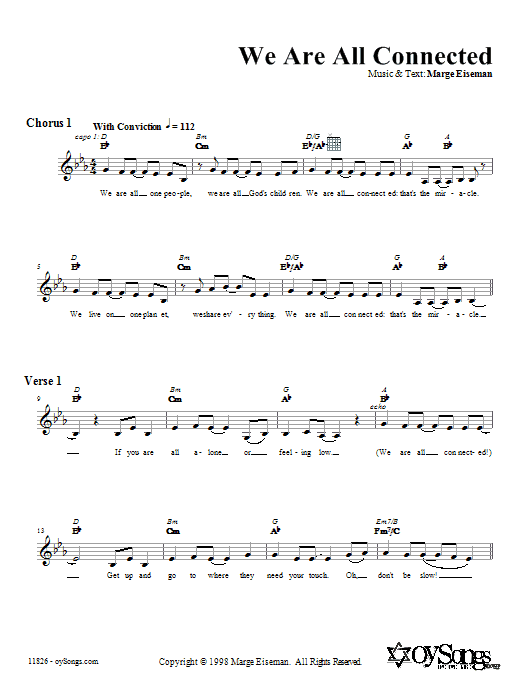 Marge Eiseman We Are All Connected Sheet Music Notes & Chords for Melody Line, Lyrics & Chords - Download or Print PDF