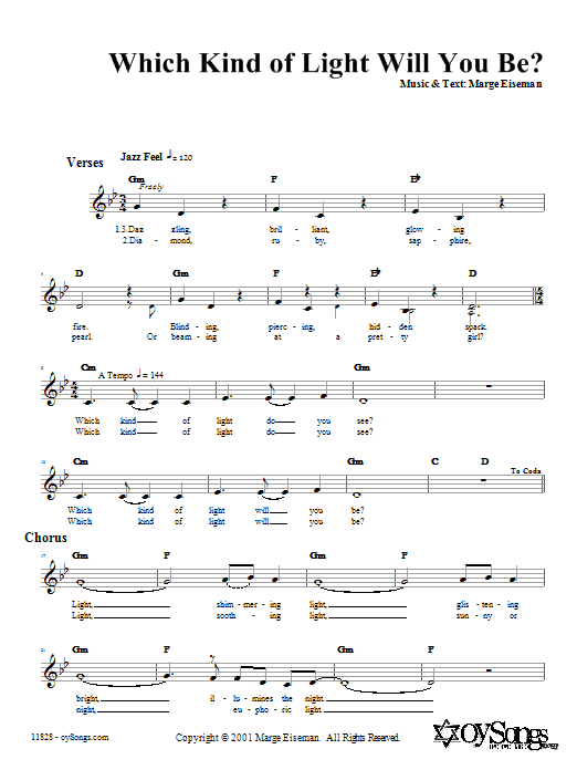 Marge Eiseman Which Kind of Light Will You Be? Sheet Music Notes & Chords for Melody Line, Lyrics & Chords - Download or Print PDF