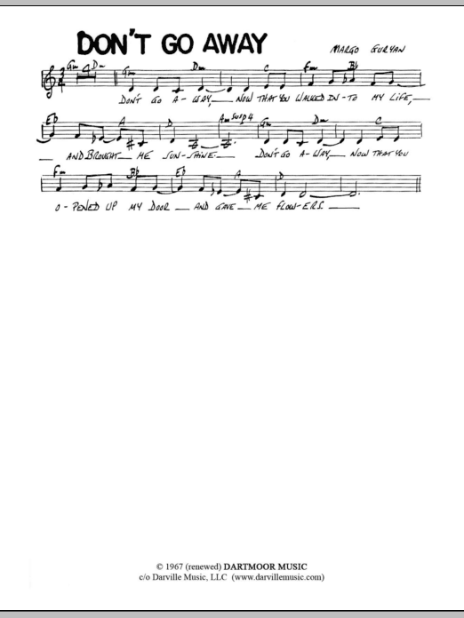 Margo Guryan Don't Go Away Sheet Music Notes & Chords for Lead Sheet / Fake Book - Download or Print PDF