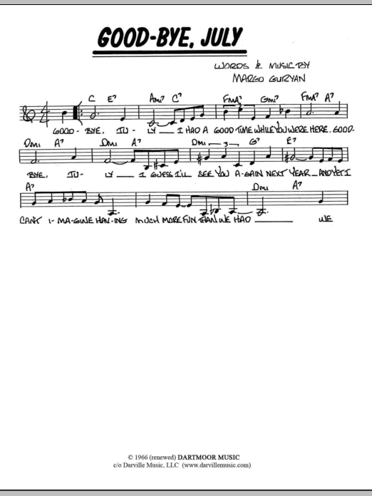Margo Guryan Good-Bye, July Sheet Music Notes & Chords for Lead Sheet / Fake Book - Download or Print PDF