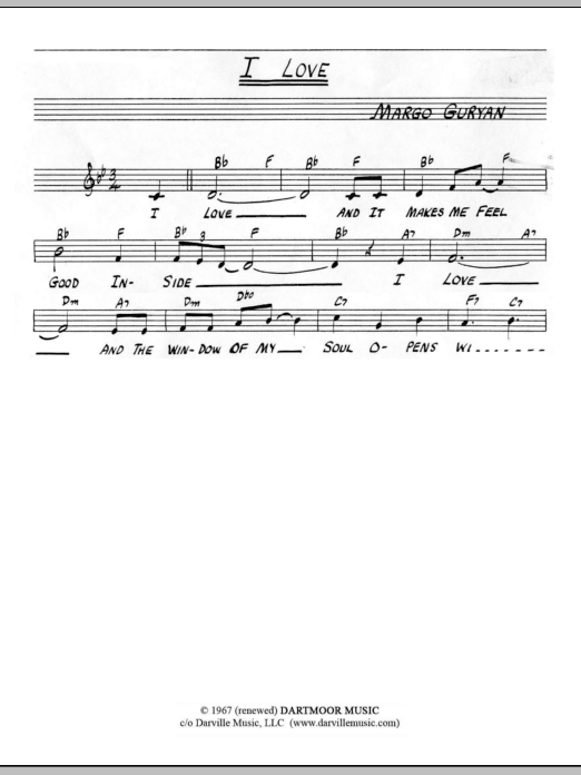 Margo Guryan I Love Sheet Music Notes & Chords for Lead Sheet / Fake Book - Download or Print PDF