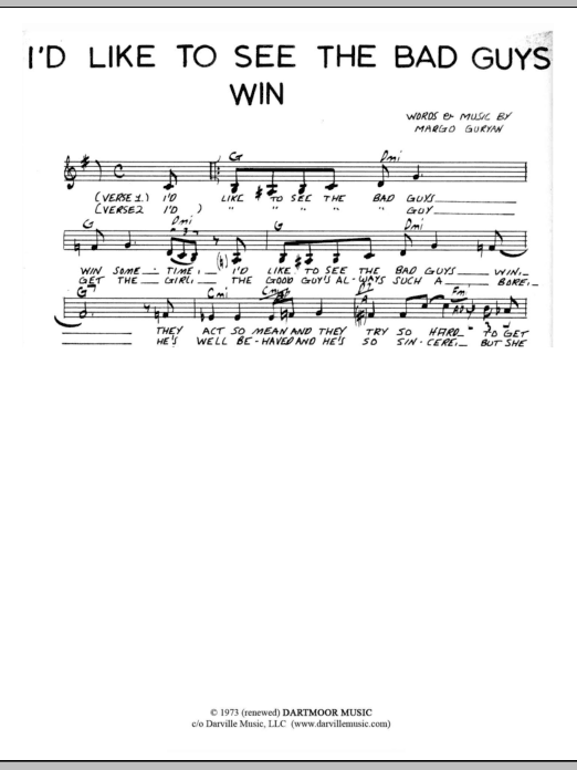 Margo Guryan I'd Like To See The Bad Guys Win Sheet Music Notes & Chords for Lead Sheet / Fake Book - Download or Print PDF