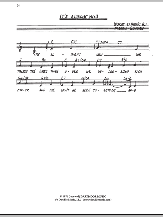 Margo Guryan It's Alright Now Sheet Music Notes & Chords for Lead Sheet / Fake Book - Download or Print PDF