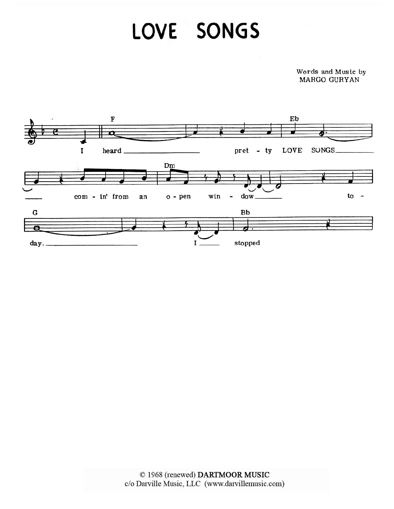 Margo Guryan Love Songs Sheet Music Notes & Chords for Melody Line, Lyrics & Chords - Download or Print PDF