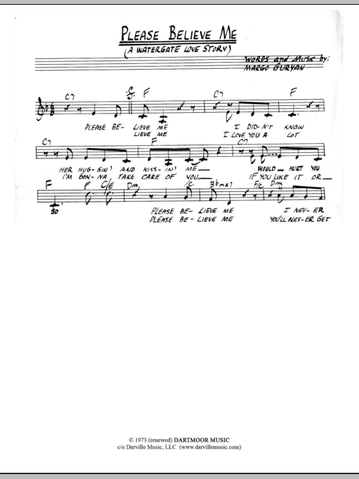 Margo Guryan Please Believe Me (A Watergate Love Story) Sheet Music Notes & Chords for Lead Sheet / Fake Book - Download or Print PDF