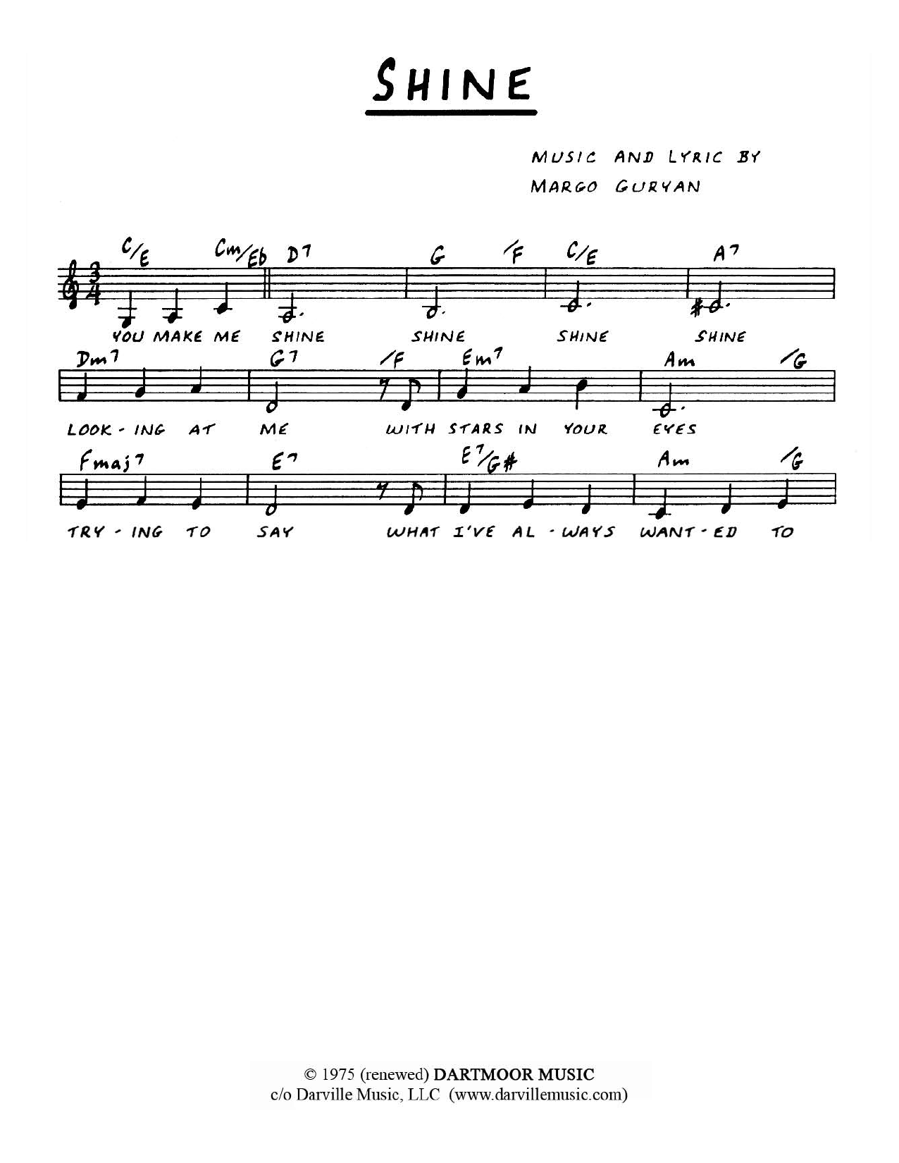 Margo Guryan Shine Sheet Music Notes & Chords for Melody Line, Lyrics & Chords - Download or Print PDF