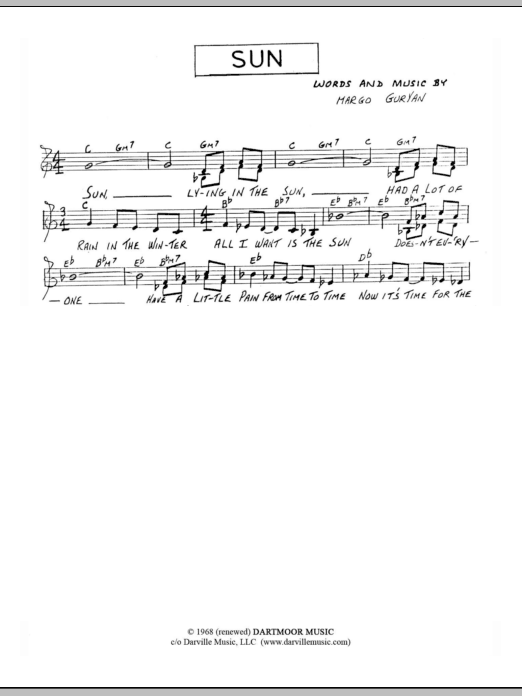 Margo Guryan Sun Sheet Music Notes & Chords for Lead Sheet / Fake Book - Download or Print PDF