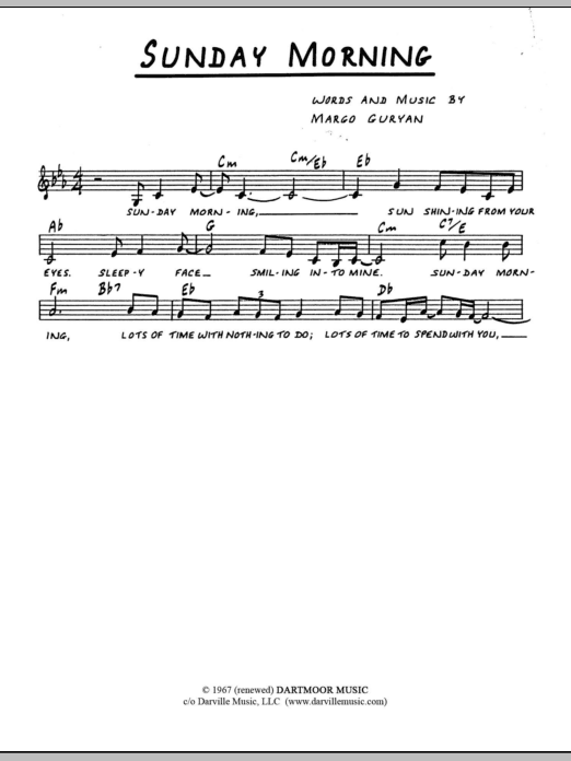 Margo Guryan Sunday Morning Sheet Music Notes & Chords for Lead Sheet / Fake Book - Download or Print PDF