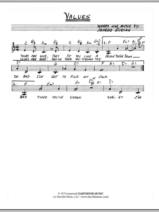 Margo Guryan Values Sheet Music Notes & Chords for Lead Sheet / Fake Book - Download or Print PDF