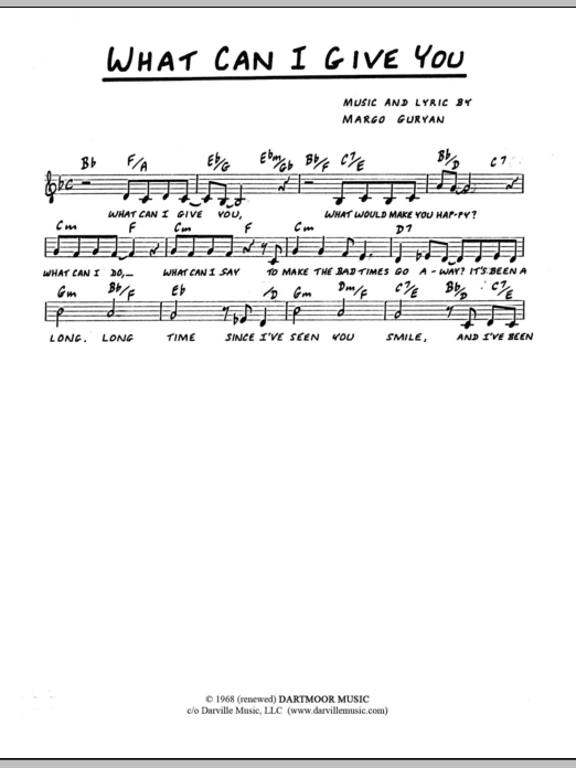 Margo Guryan What Can I Give You Sheet Music Notes & Chords for Lead Sheet / Fake Book - Download or Print PDF