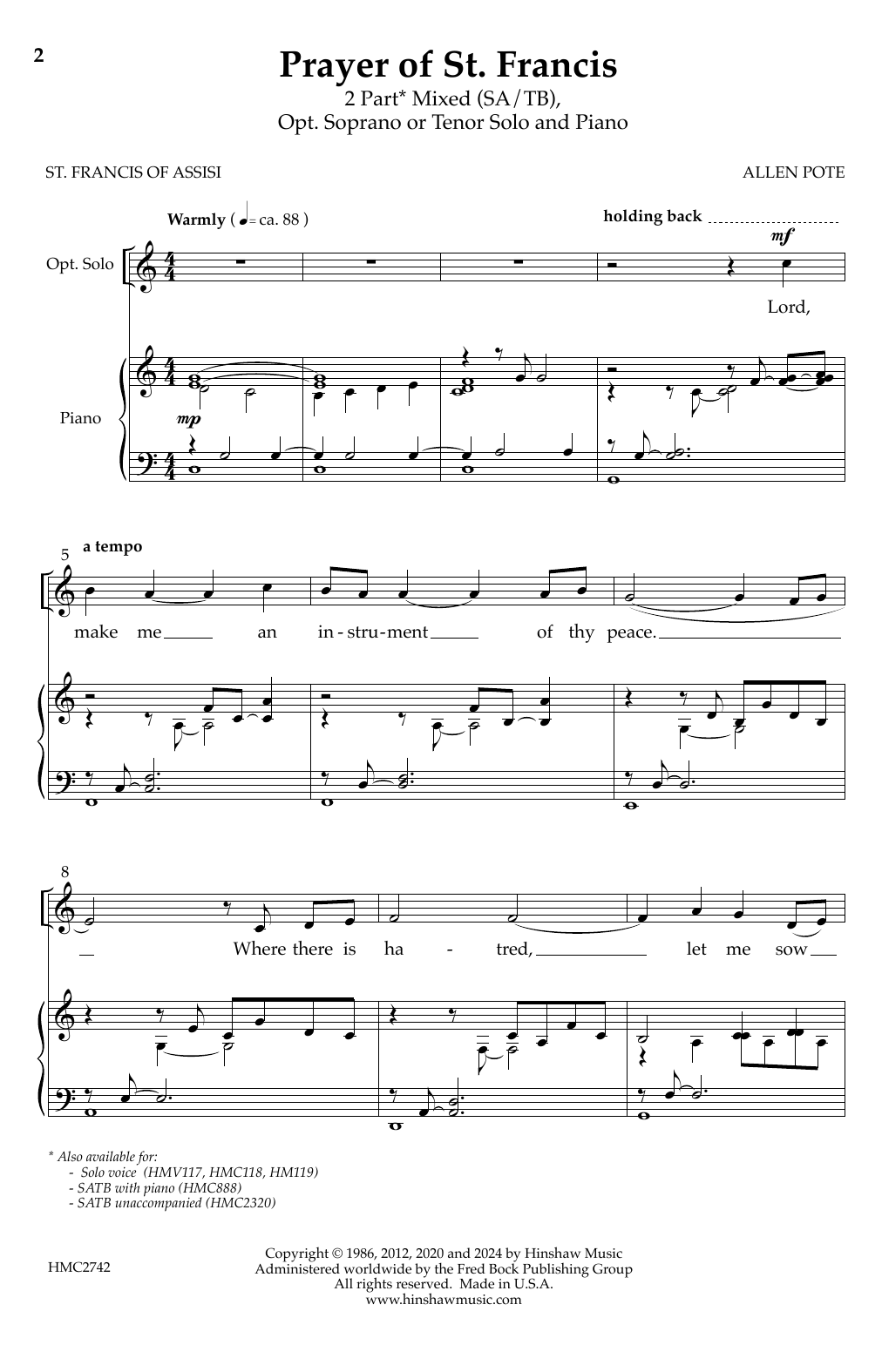 Mari Esabel Valverde Prayer of St. Francis Sheet Music Notes & Chords for Choir - Download or Print PDF