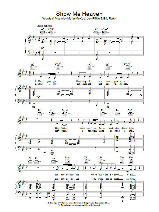 Maria McKee Show Me Heaven Sheet Music Notes & Chords for Piano, Vocal & Guitar - Download or Print PDF