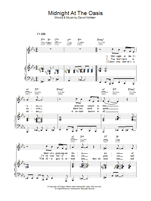 Maria Muldaur Midnight At The Oasis Sheet Music Notes & Chords for Piano, Vocal & Guitar - Download or Print PDF