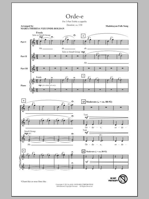 Maria Theresa Vizconde-Roldan Orde-E Sheet Music Notes & Chords for 3-Part Treble - Download or Print PDF