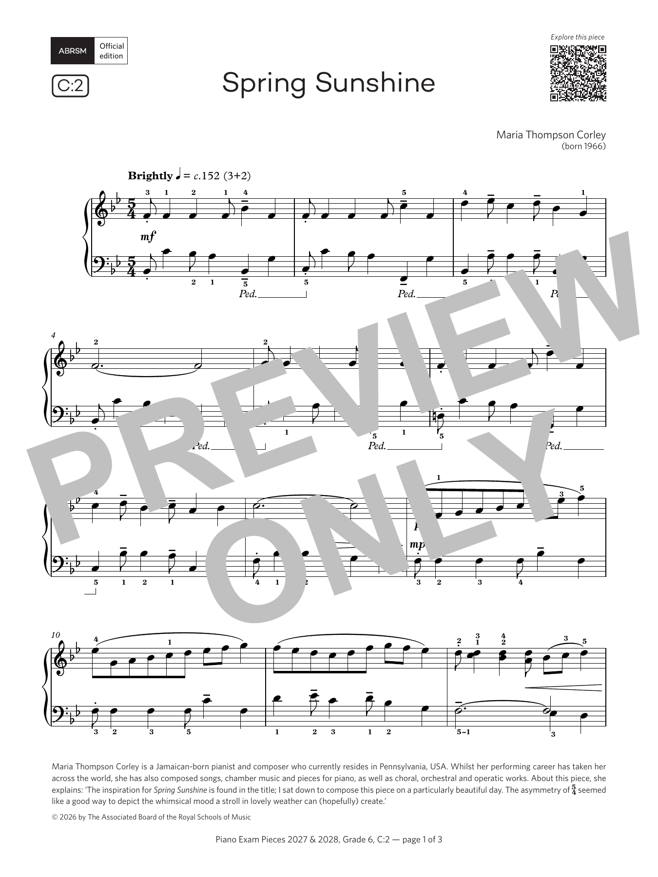 Maria Thompson Corley Spring Sunshine (Grade 6, list C2, from the ABRSM Piano Syllabus 2027 & 2028) Sheet Music Notes & Chords for Piano Solo - Download or Print PDF