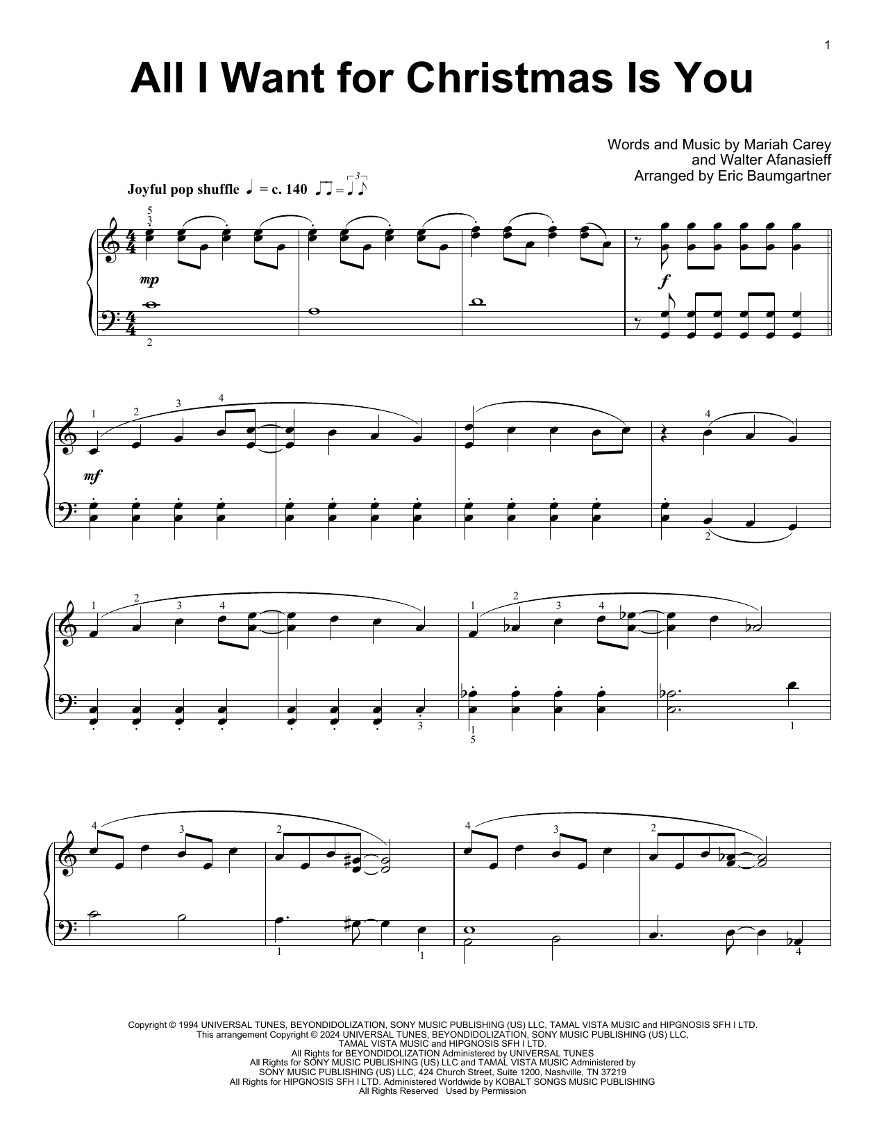 Mariah Carey All I Want For Christmas Is You (arr. Eric Baumgartner) Sheet Music Notes & Chords for Educational Piano - Download or Print PDF