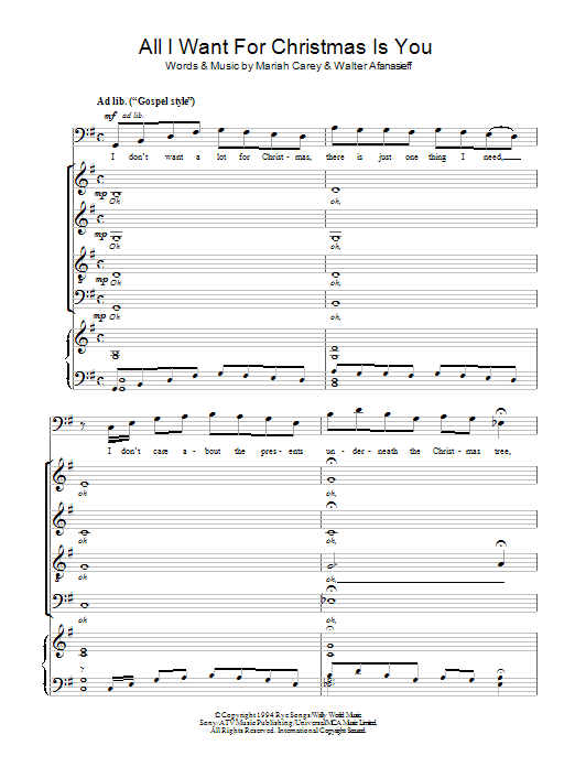 Mariah Carey All I Want For Christmas Is You (arr. Matthew O'Donovan) Sheet Music Notes & Chords for SATB - Download or Print PDF