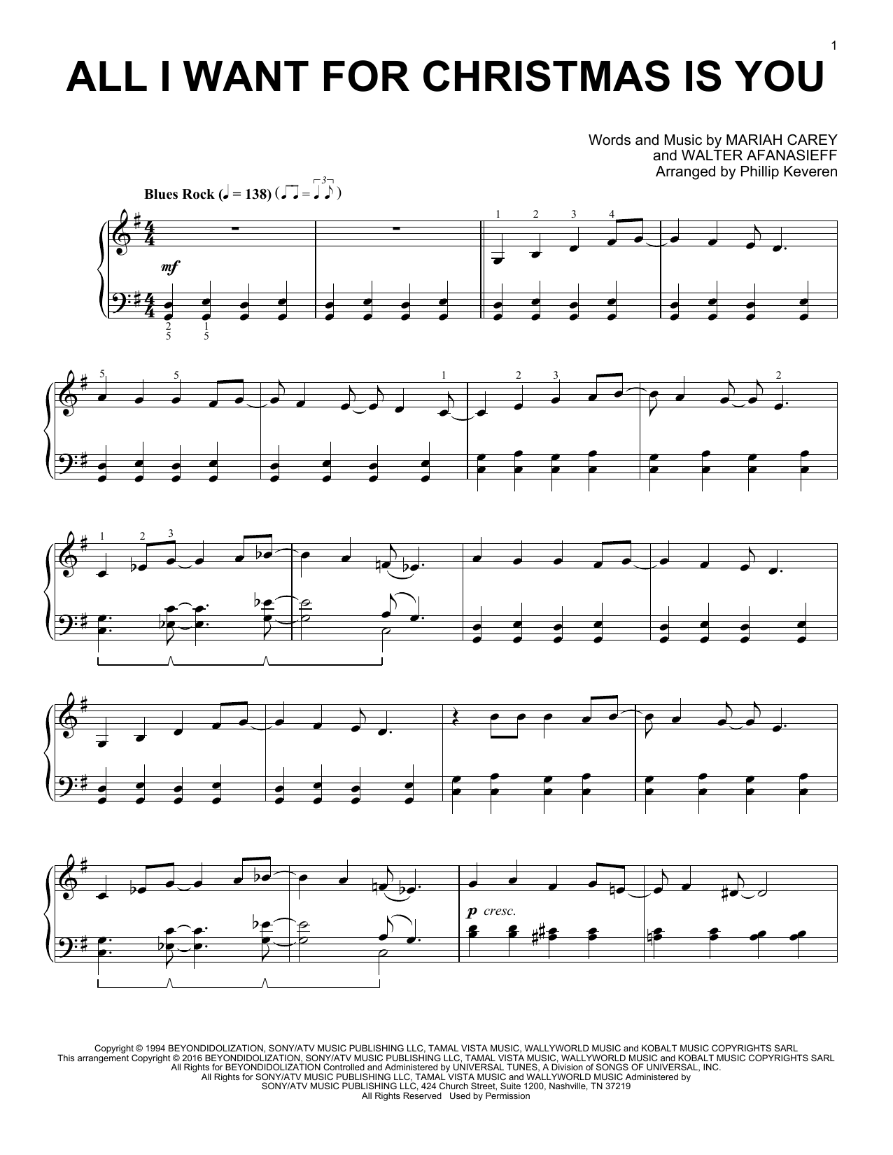 Mariah Carey All I Want For Christmas Is You (arr. Phillip Keveren) Sheet Music Notes & Chords for Piano - Download or Print PDF