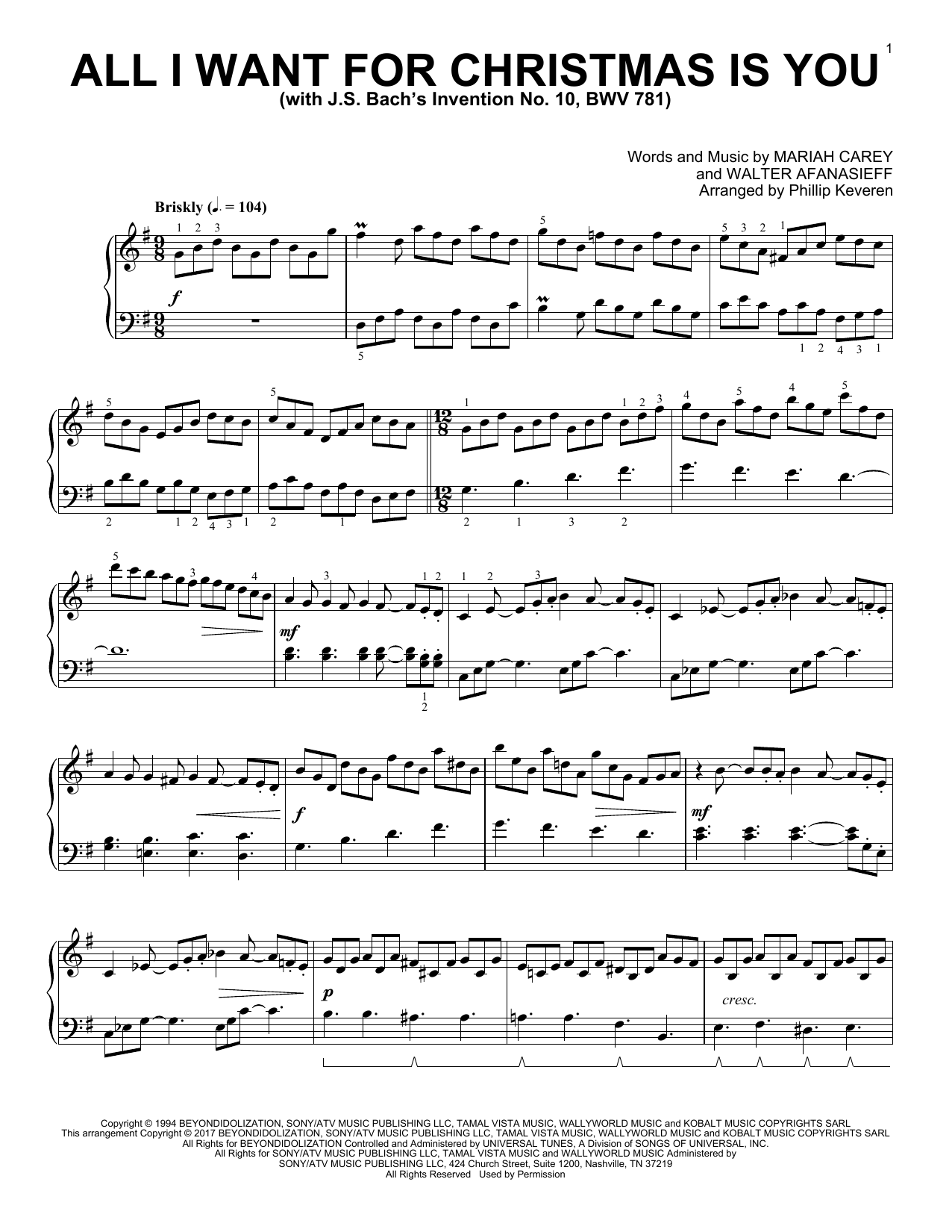Mariah Carey All I Want For Christmas Is You [Classical version] (arr. Phillip Keveren) Sheet Music Notes & Chords for Piano - Download or Print PDF