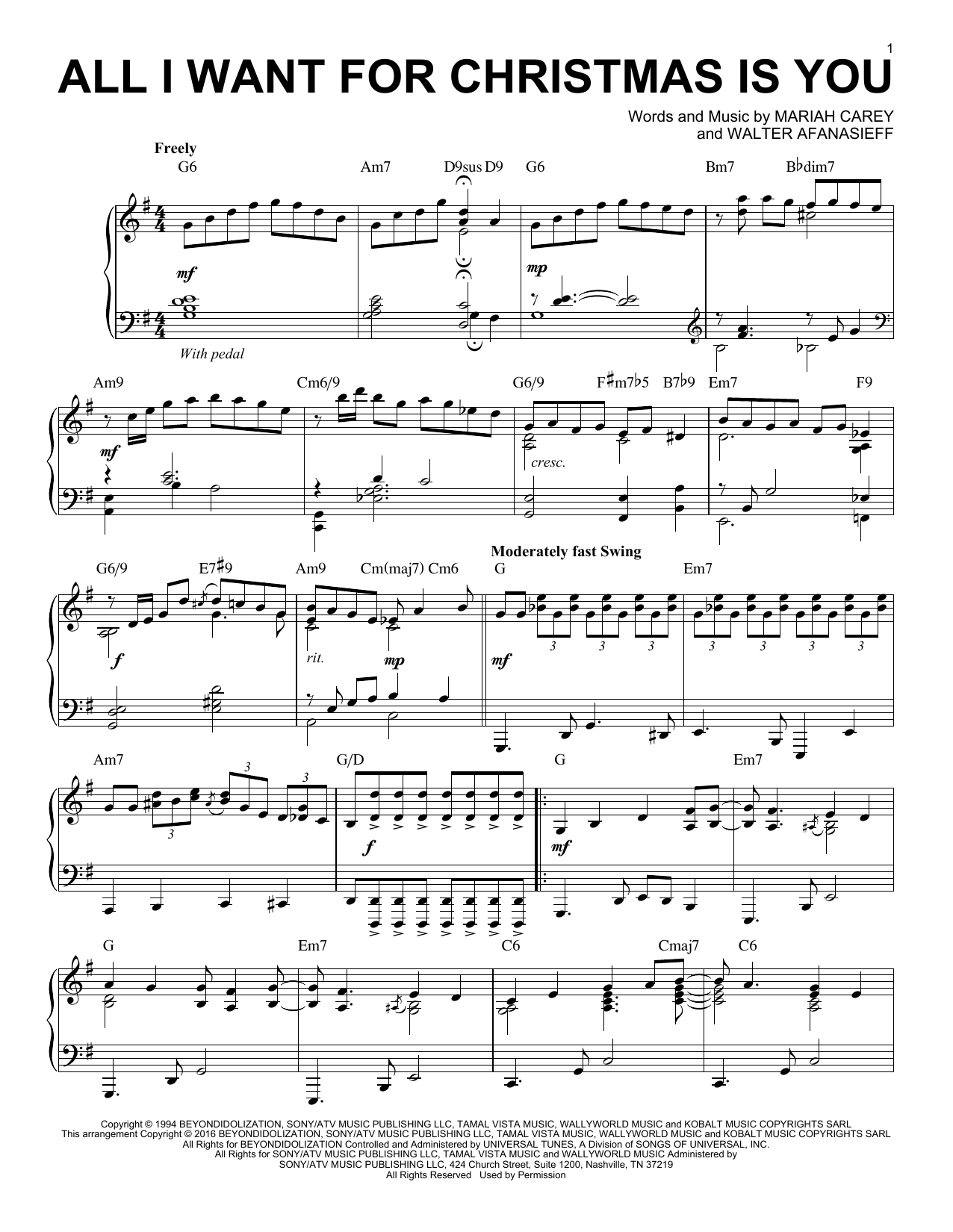 Mariah Carey All I Want For Christmas Is You [Jazz version] (arr. Brent Edstrom) Sheet Music Notes & Chords for Piano - Download or Print PDF