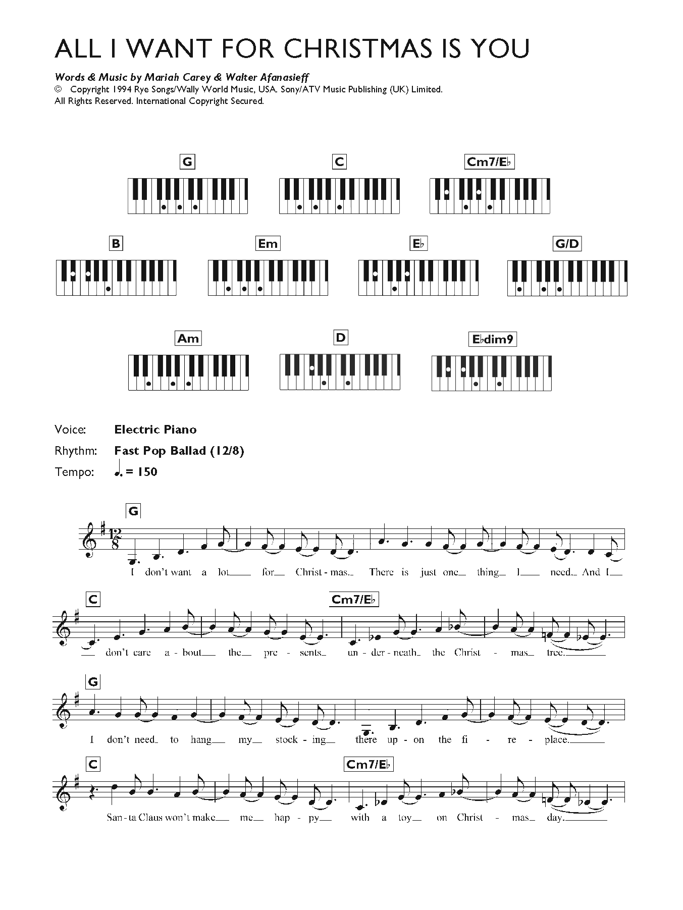 Mariah Carey All I Want For Christmas Is You Sheet Music Notes & Chords for Piano Chords/Lyrics - Download or Print PDF