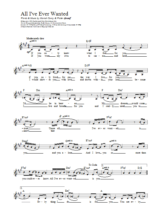 Mariah Carey All I've Ever Wanted sheet music notes and chords. Download Printable PDF.