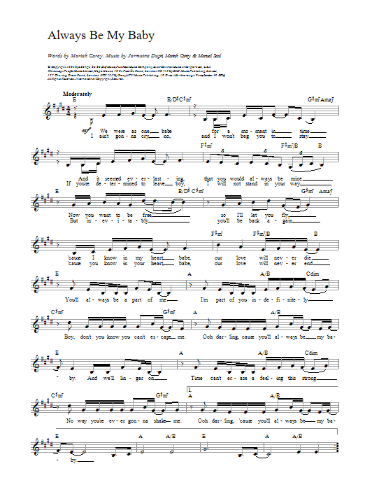 Mariah Carey Always Be My Baby Sheet Music Notes & Chords for Easy Guitar - Download or Print PDF