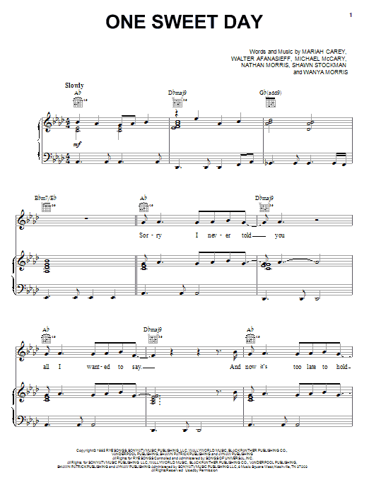 Mariah Carey and Boyz II Men One Sweet Day Sheet Music Notes & Chords for Keyboard - Download or Print PDF