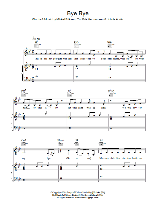 Mariah Carey Bye Bye Sheet Music Notes & Chords for Piano, Vocal & Guitar - Download or Print PDF