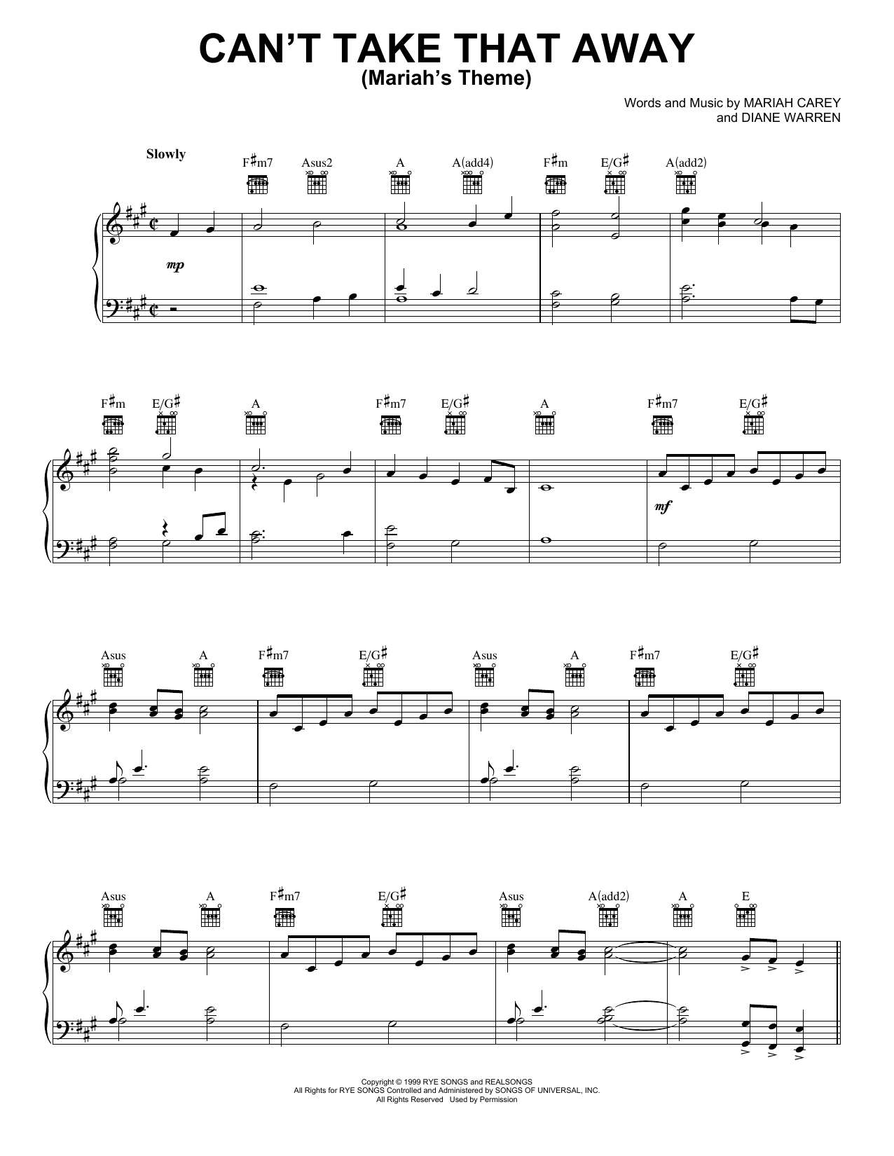 Mariah Carey Can't Take That Away (Mariah's Theme) Sheet Music Notes & Chords for Piano, Vocal & Guitar (Right-Hand Melody) - Download or Print PDF