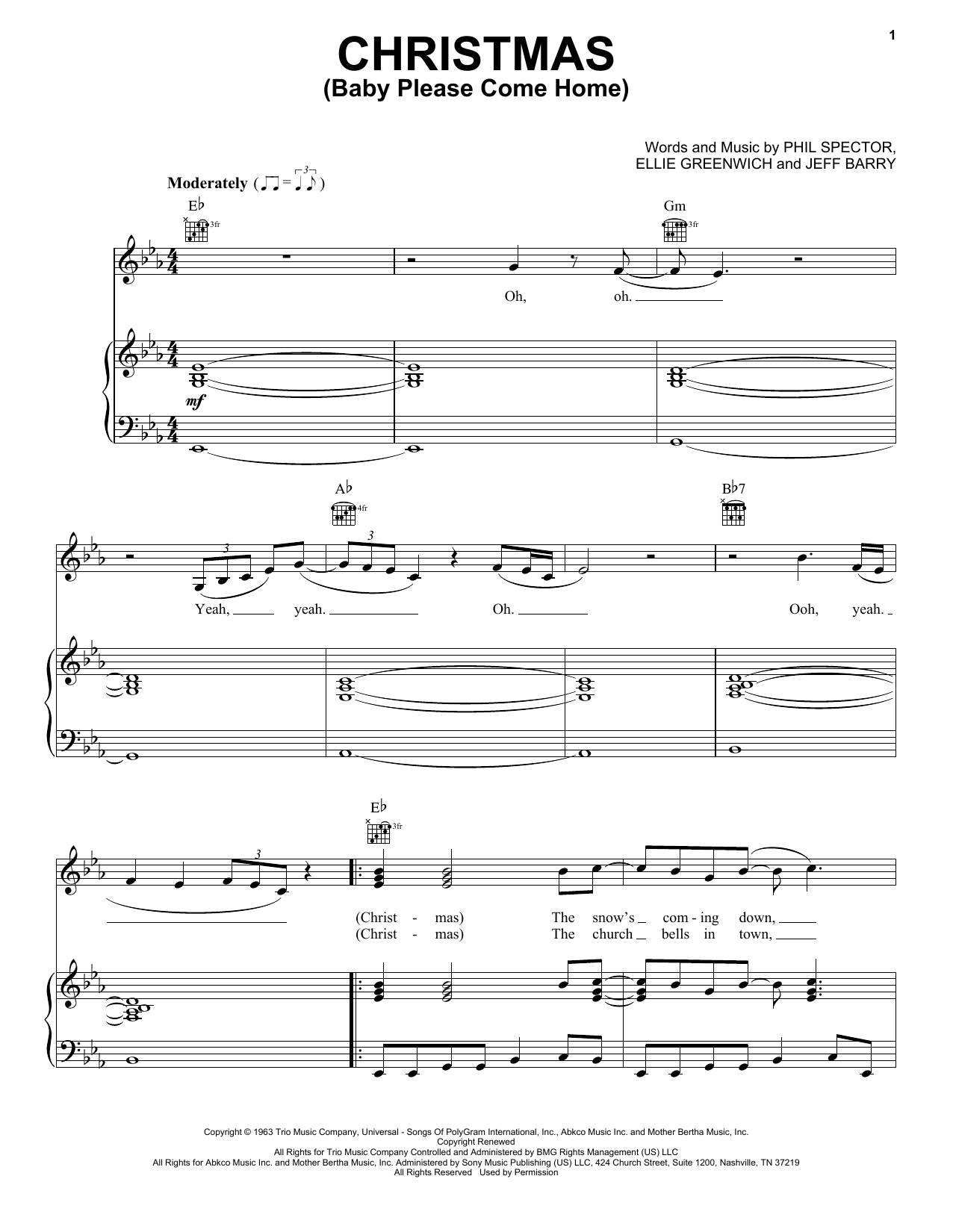 Mariah Carey Christmas (Baby Please Come Home) Sheet Music Notes & Chords for Piano, Vocal & Guitar (Right-Hand Melody) - Download or Print PDF