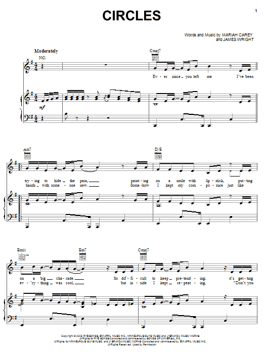 Mariah Carey Circles Sheet Music Notes & Chords for Piano, Vocal & Guitar (Right-Hand Melody) - Download or Print PDF