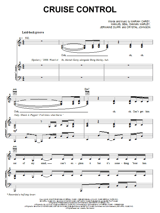 Mariah Carey Cruise Control Sheet Music Notes & Chords for Piano, Vocal & Guitar (Right-Hand Melody) - Download or Print PDF