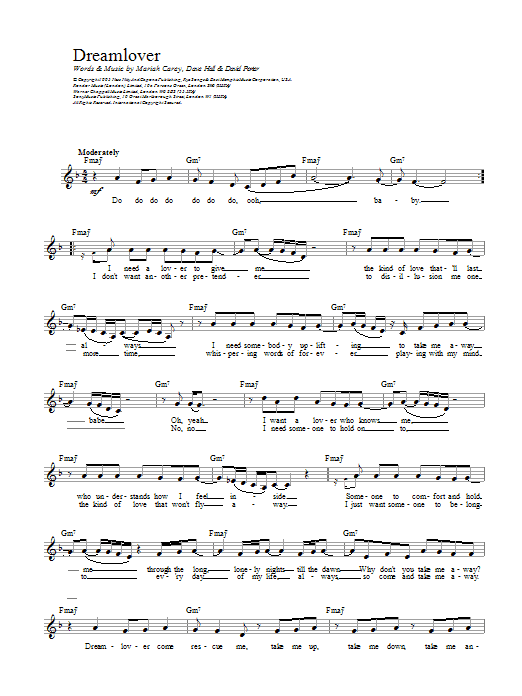 Mariah Carey Dreamlover Sheet Music Notes & Chords for Melody Line, Lyrics & Chords - Download or Print PDF