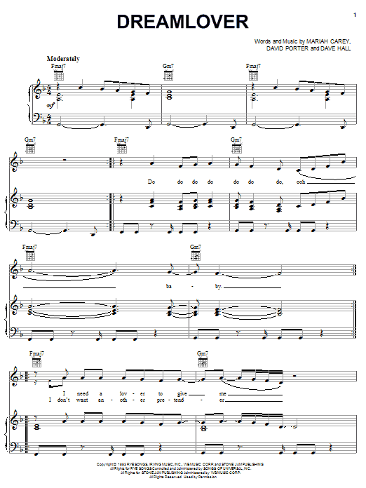 Mariah Carey Dreamlover Sheet Music Notes & Chords for Piano, Vocal & Guitar (Right-Hand Melody) - Download or Print PDF